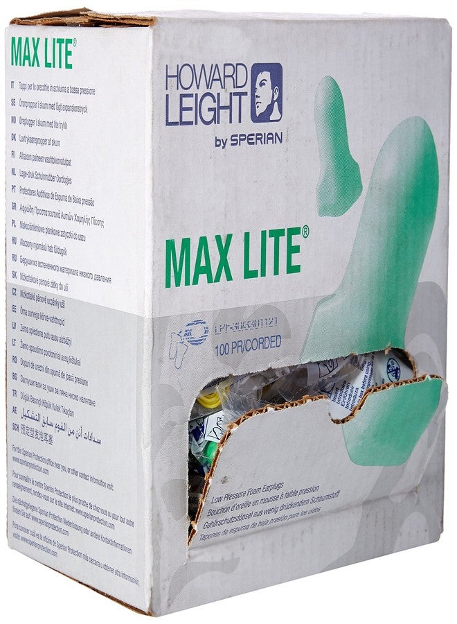 Howard Leight LPF30 Max Lite Corded Earplugs, Green, Pack of 100 Pairs - Image 2